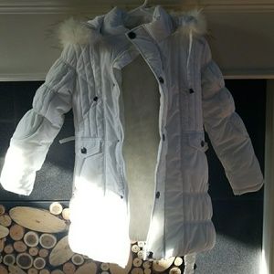 Girls white faux fur lined coat